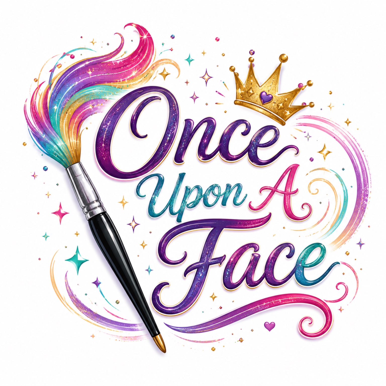 Once Upon a Face colorful crown and paintbrush logo